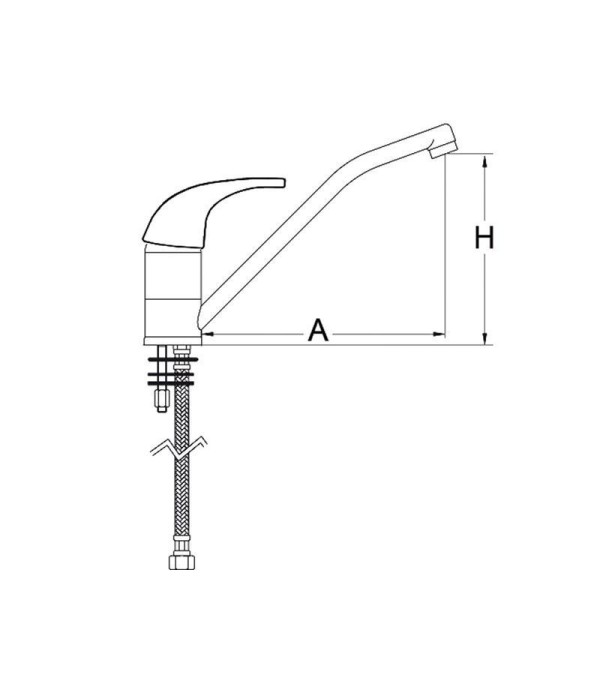 Single lever monobloc tap long lever, connection 3/8" spout length 230 mm