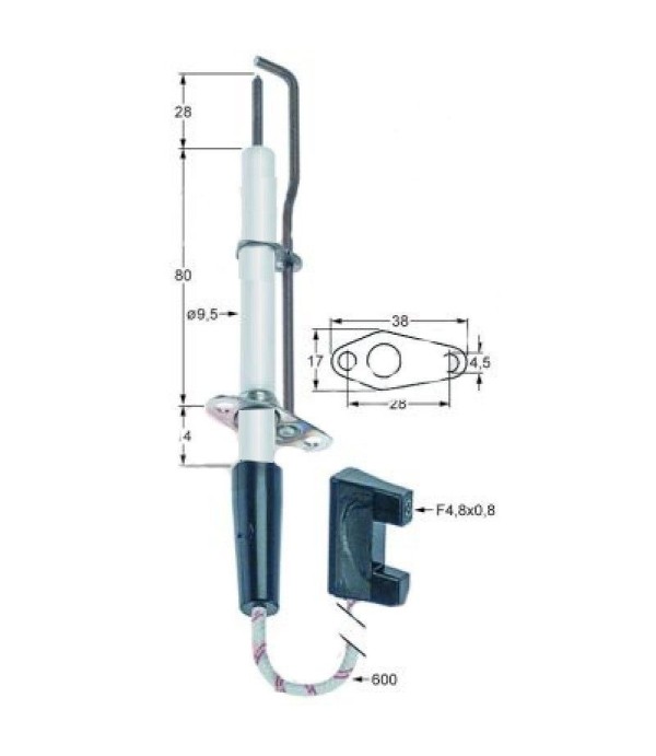 Rational convection gas oven Ignition electrode  flange length 38mm