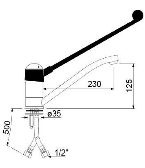 Single lever monobloc tap long lever