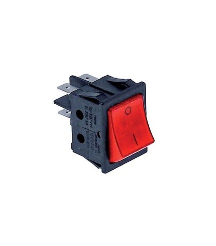 Rocker switch 30x22mm red 2NO 250V 16A illuminated 0-I connection male faston 6,3mm