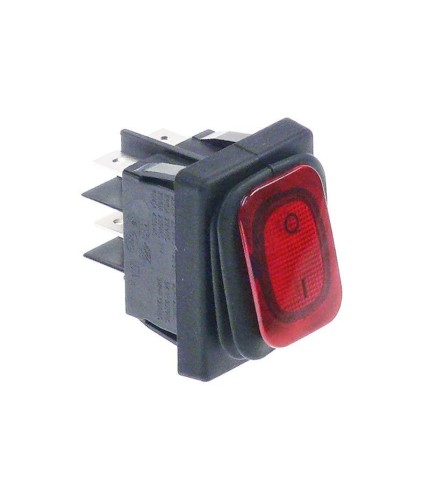Rocker switch 30x22mm red 2NO 250 V 20 A illuminated 0-I connection male faston 6.3mm